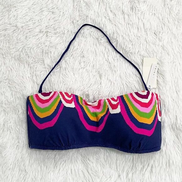 Women Trina Turk ULTRAMARINE Rainbow Swirl Textured Bandeau Bikini Swim Size 12 - Picture 3 of 13